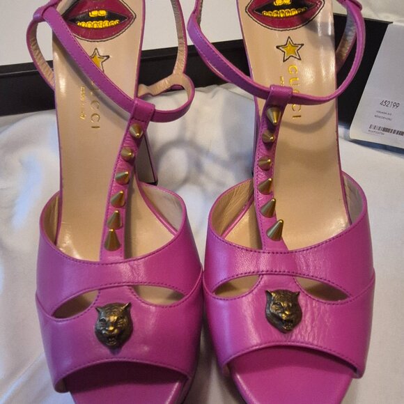 Gucci, hot pink, platform heels, NEW, spike-embellished, US 11.5/EU 42 box&bags - Picture 1 of 7